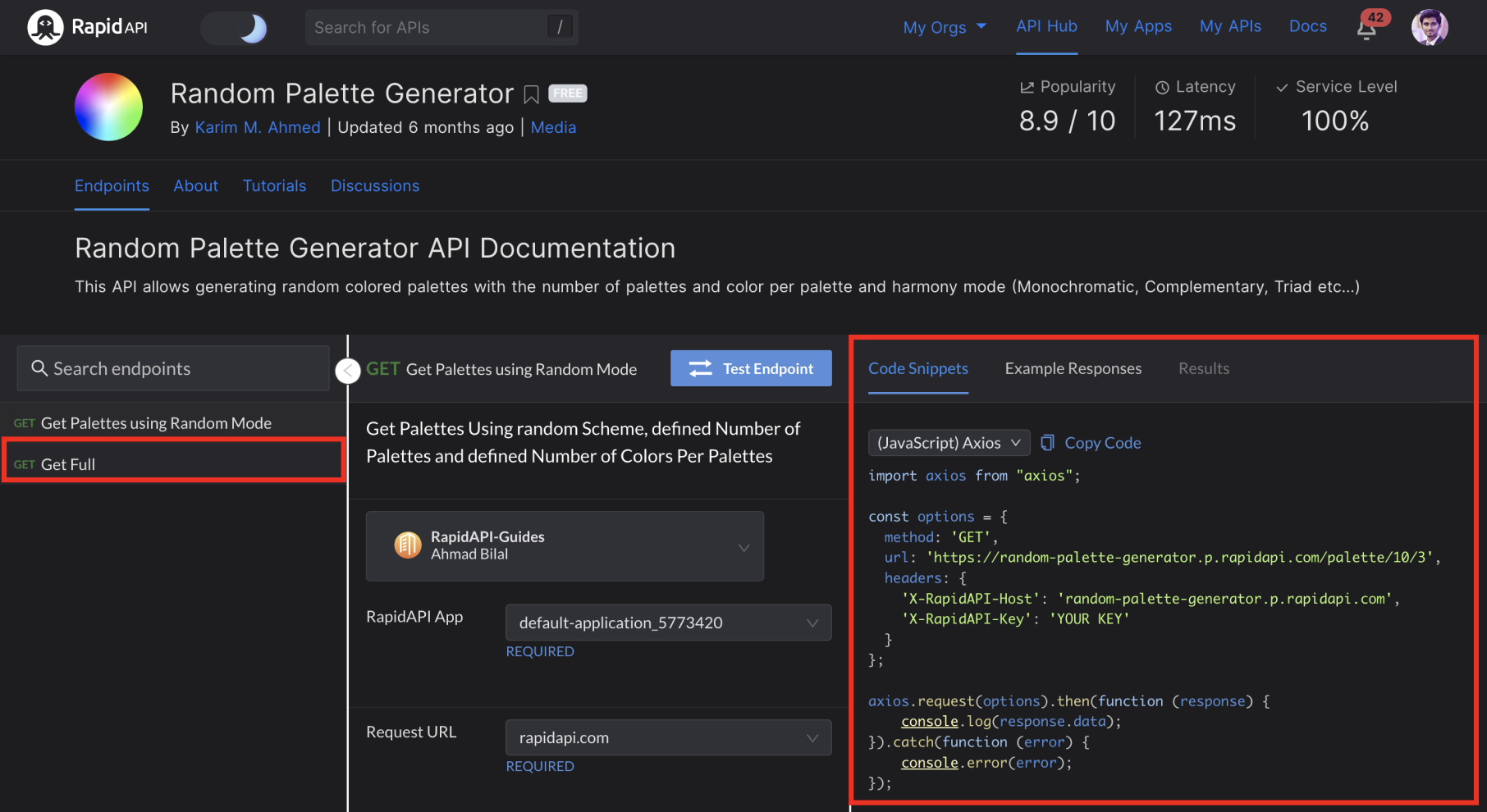 API Endpoints and (JavaScript) Axios Snippet