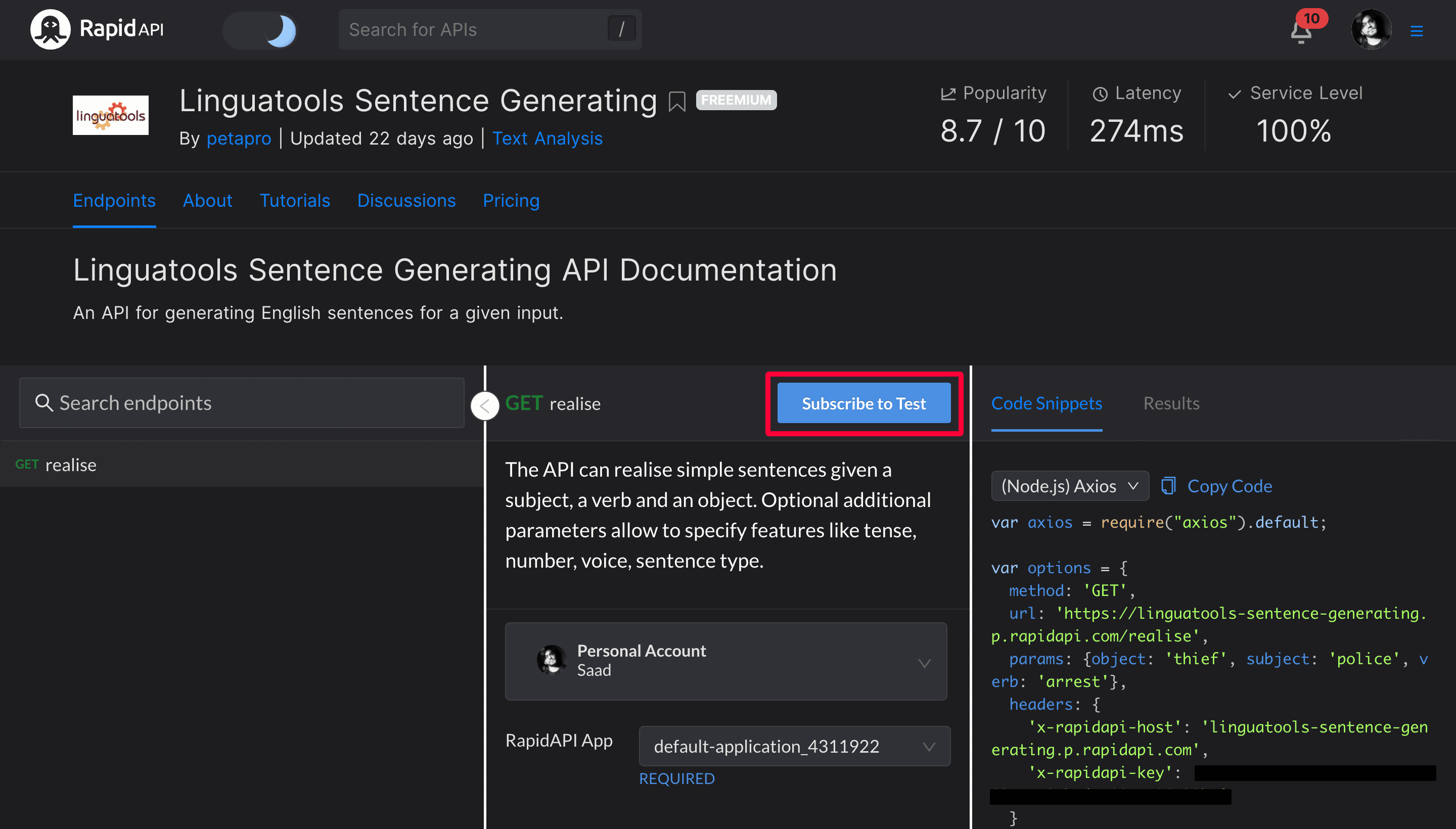 Subscribe to Linguatools Sentence Generating API