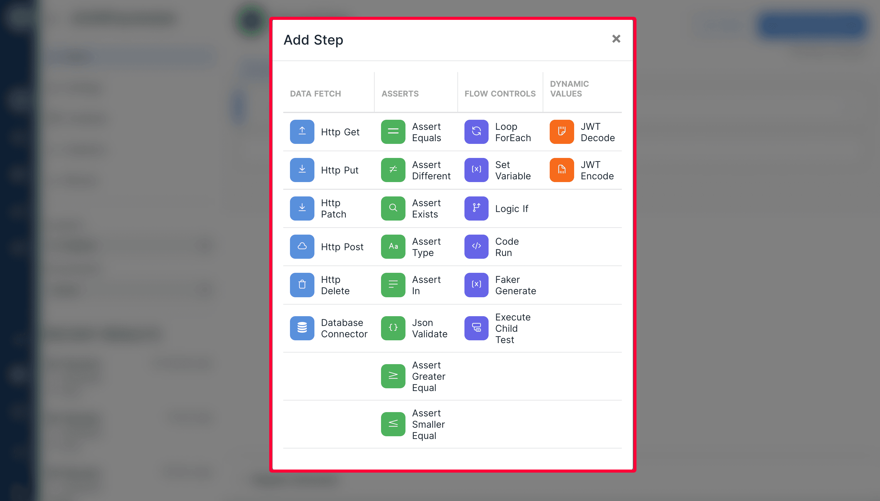 Add Step Dialog box on RapidAPI Testing