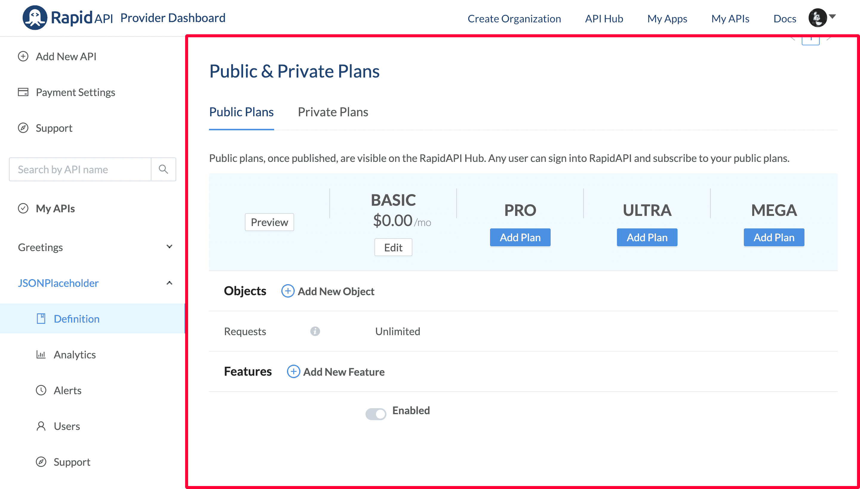 Create API Plans on RapidAPI Provider