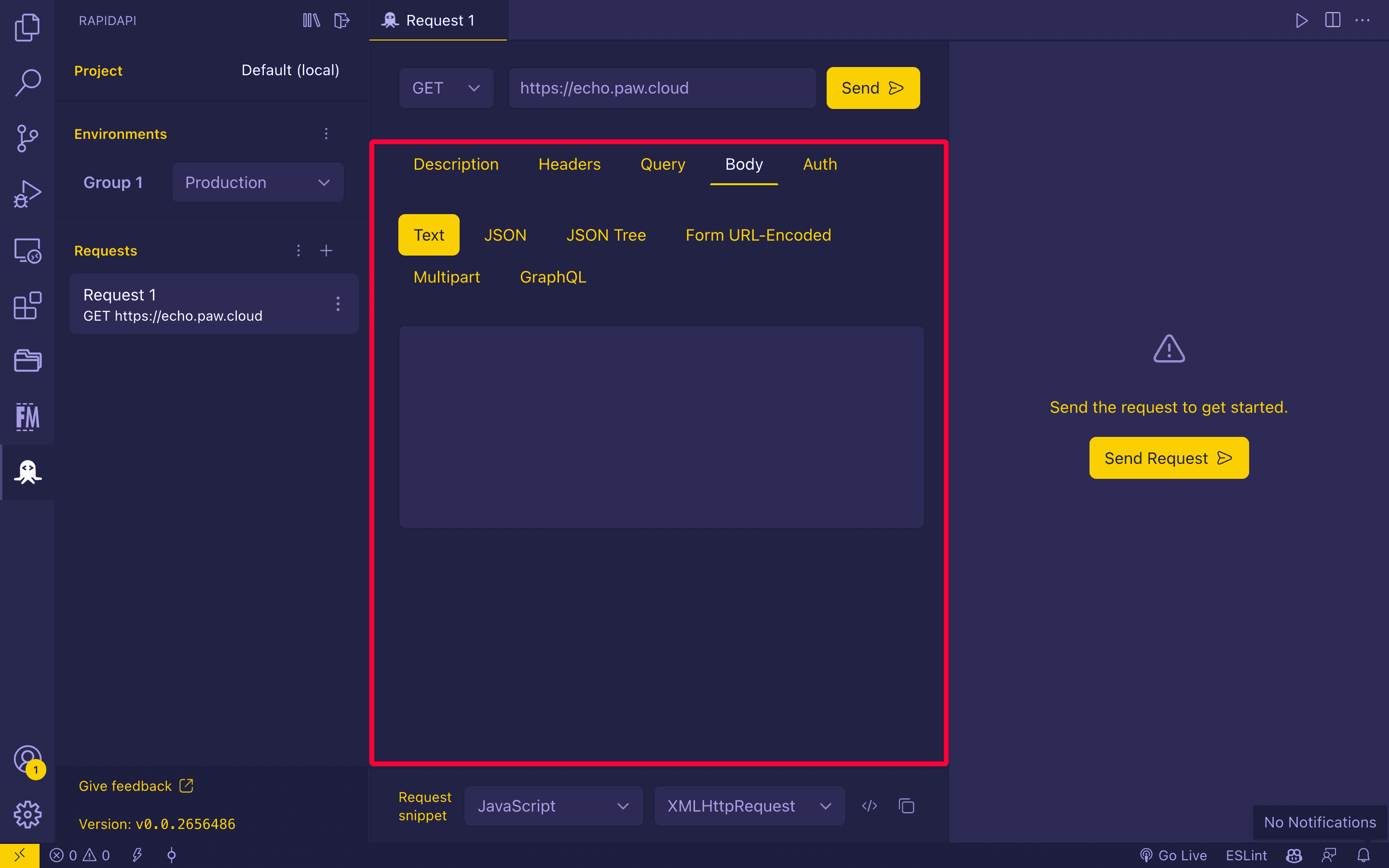 Body Section of the Request Tab of Rapid's API Client