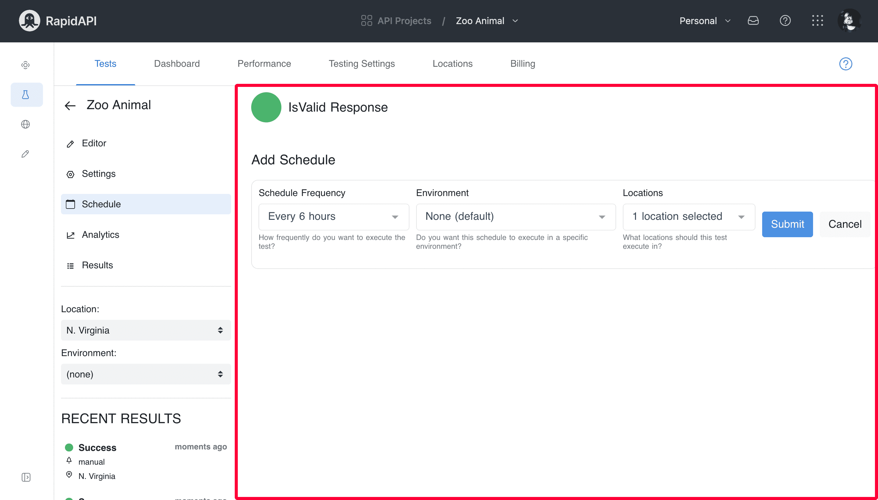 API Test Scheduled Using RapidAPI Studio