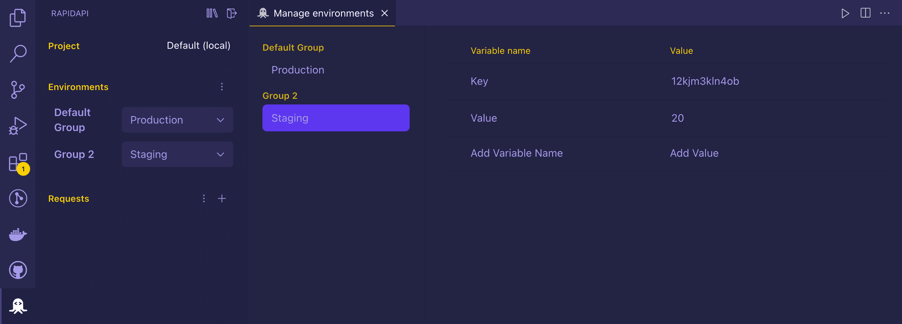 Managing environments using RapidAPI Client