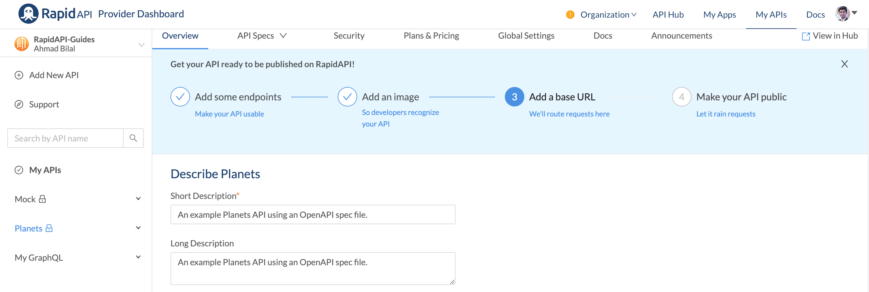 RapidAPI Provider Dashboard