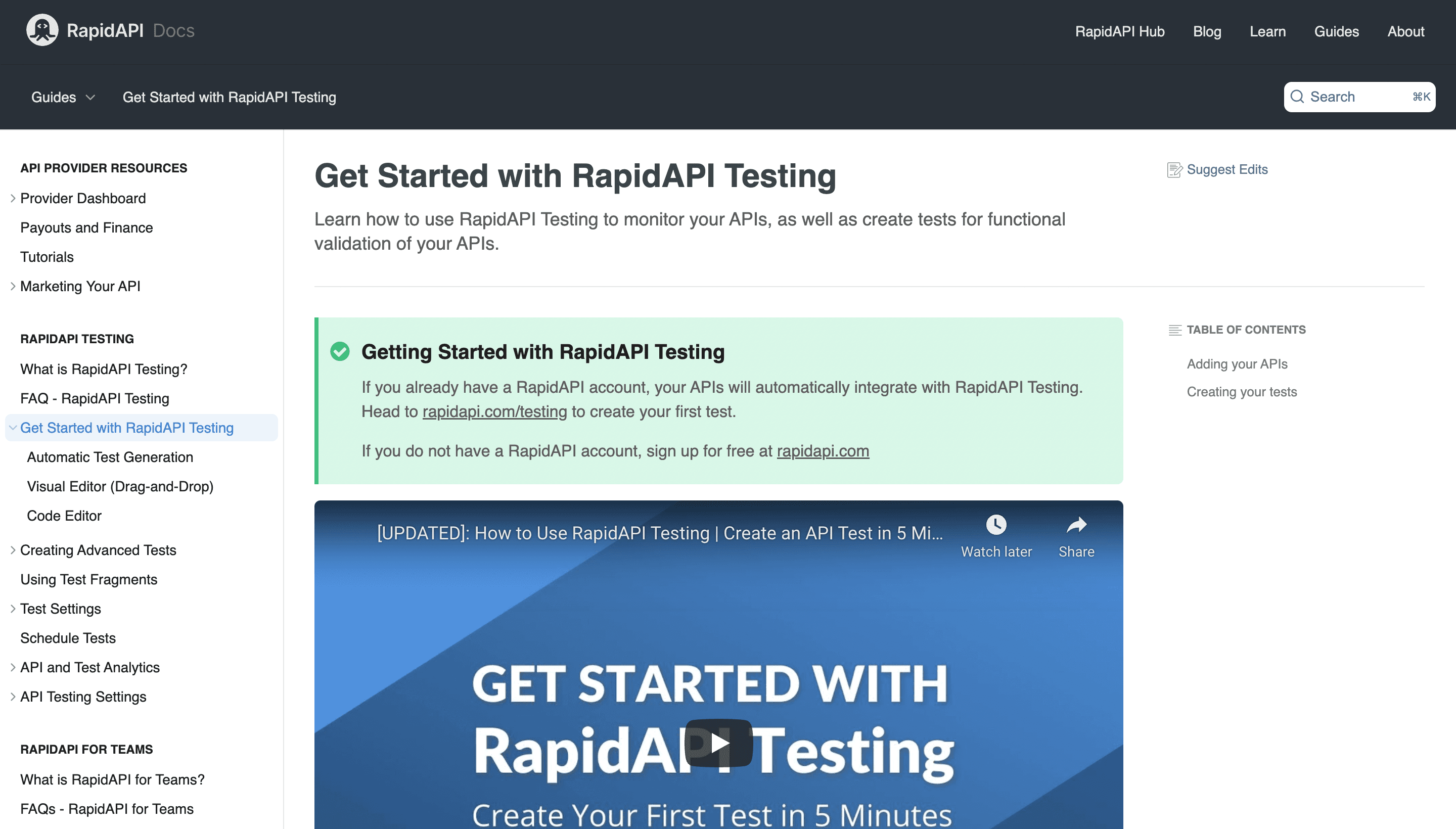 RapidAPI Documentation Website