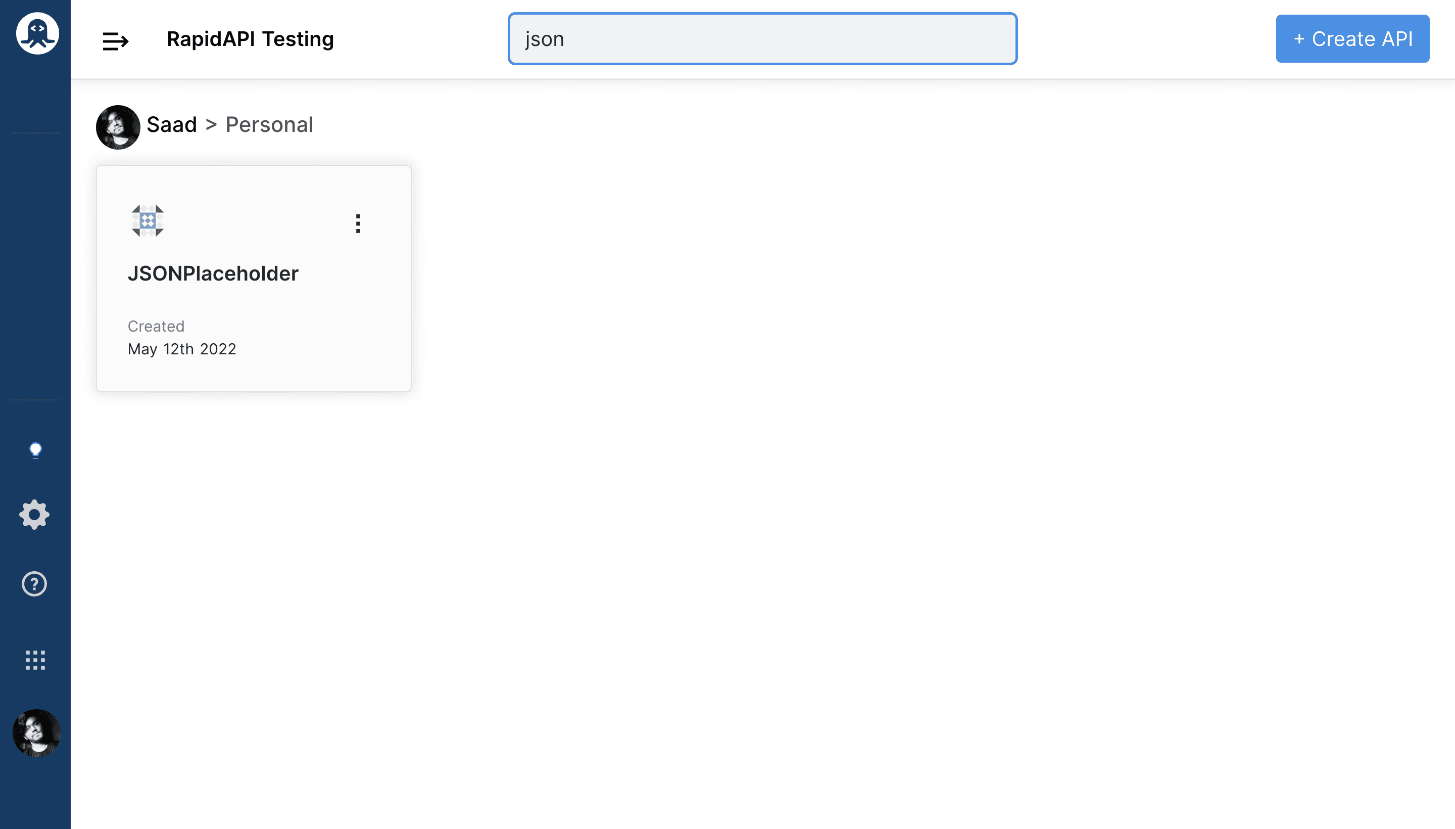 Search Bar RapidAPI Testing