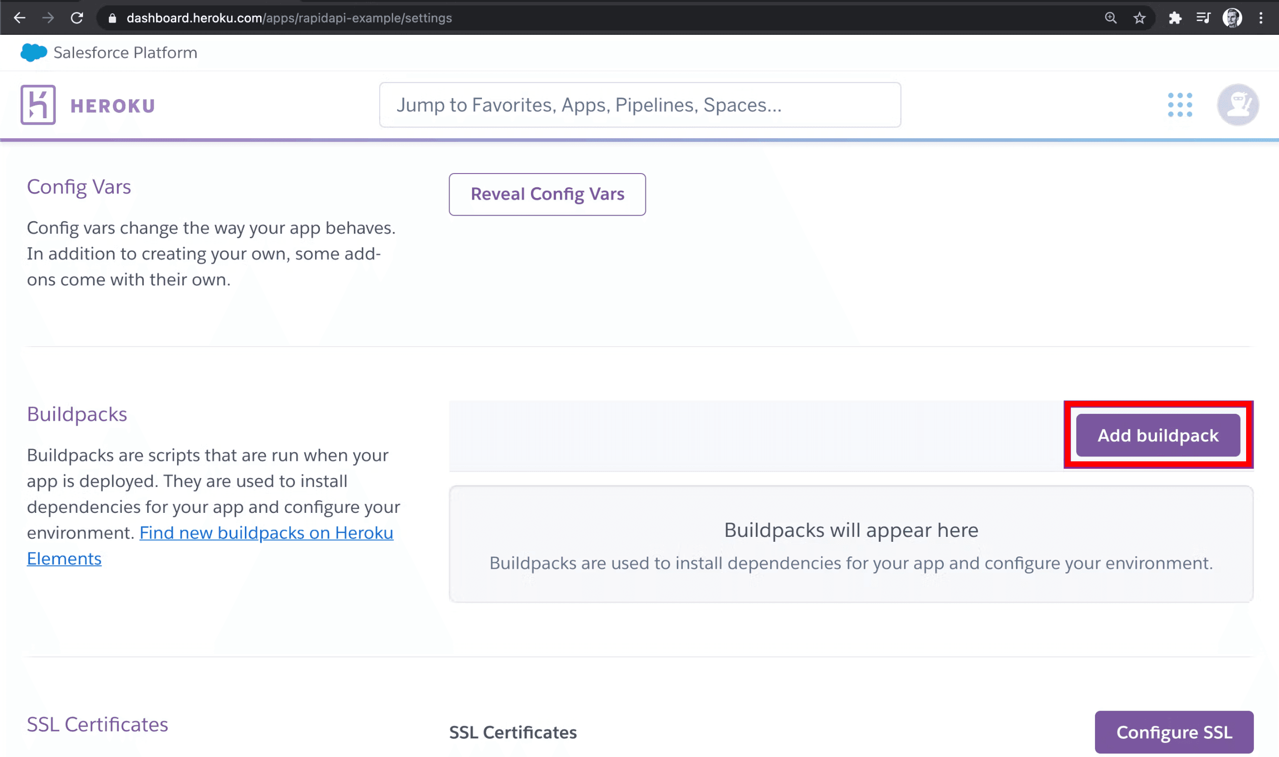 Add Buildpacks on Heroku