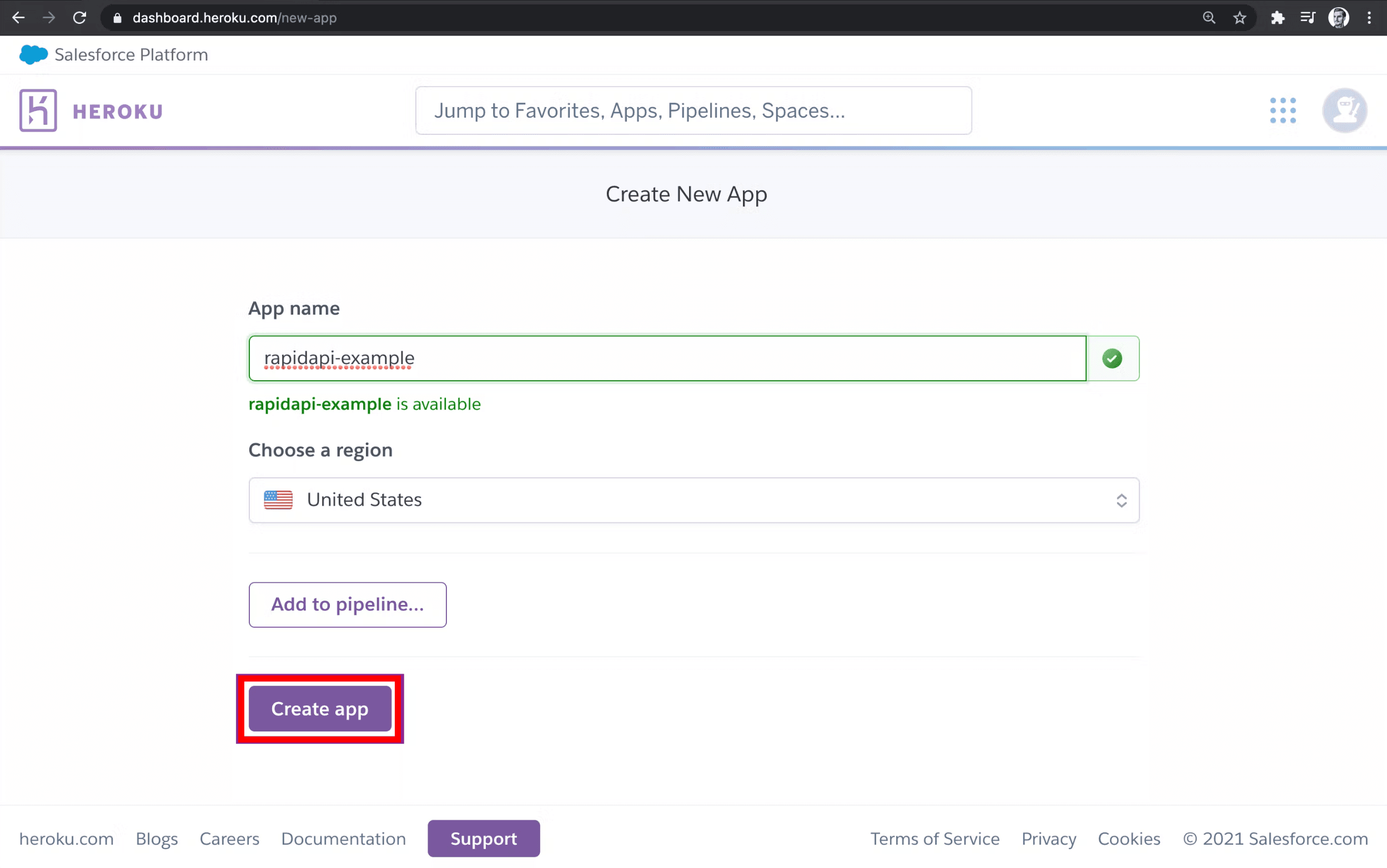 Creating New App on Heroku