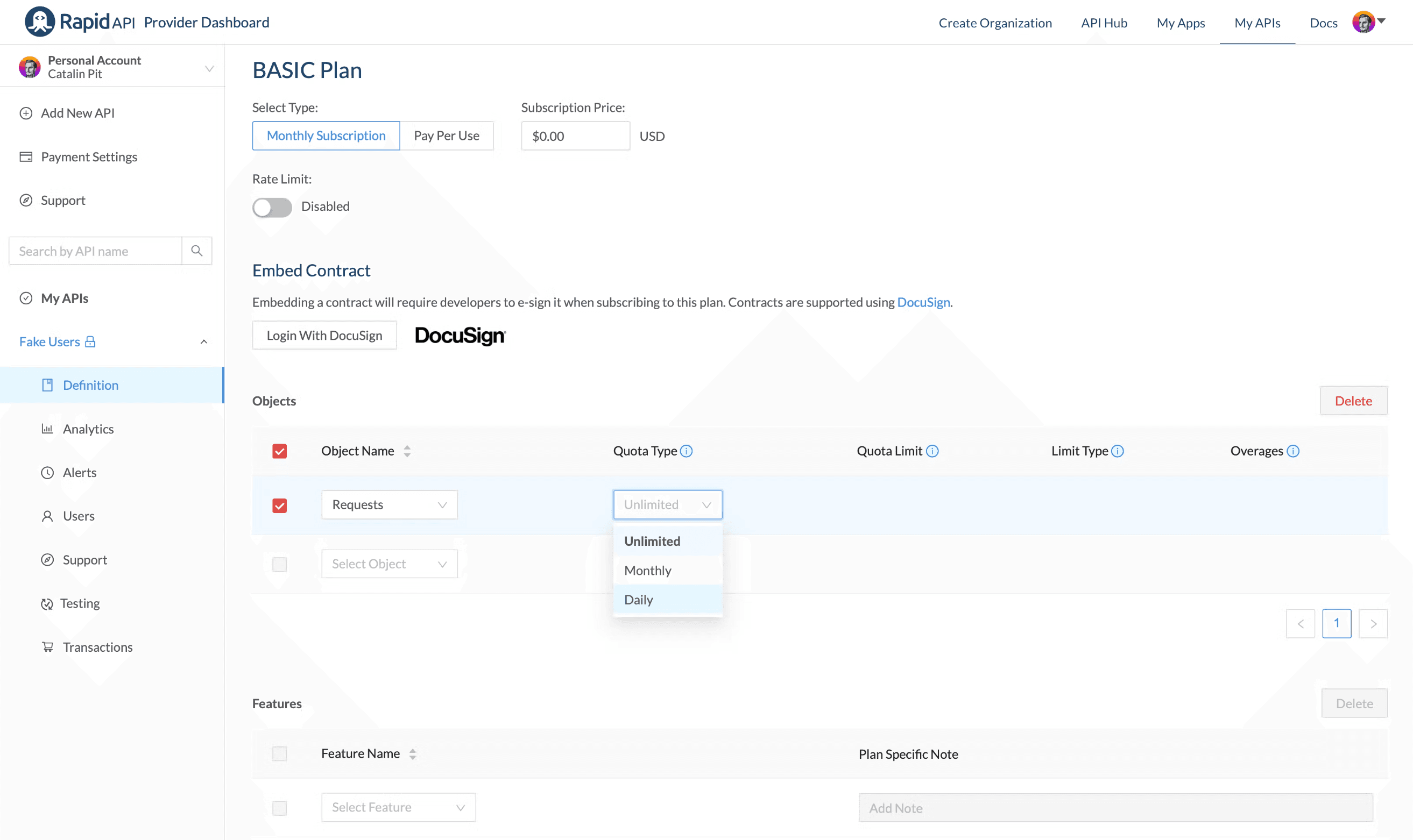 Quota Type in Basic Pricing Plan