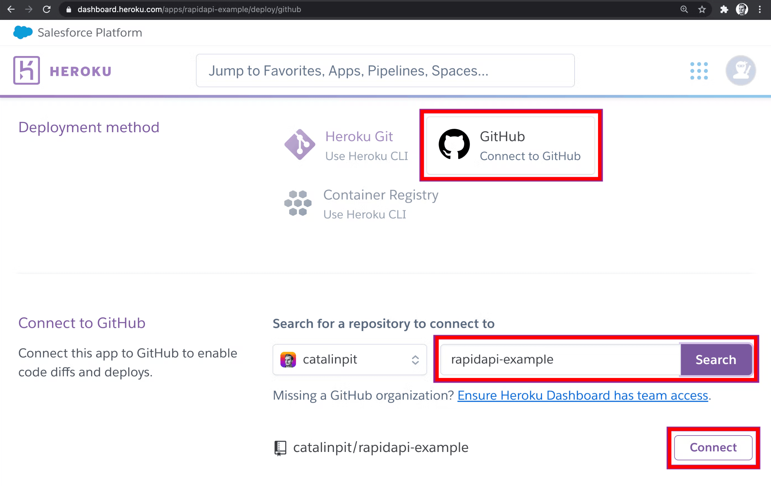 Connect to GitHub repository