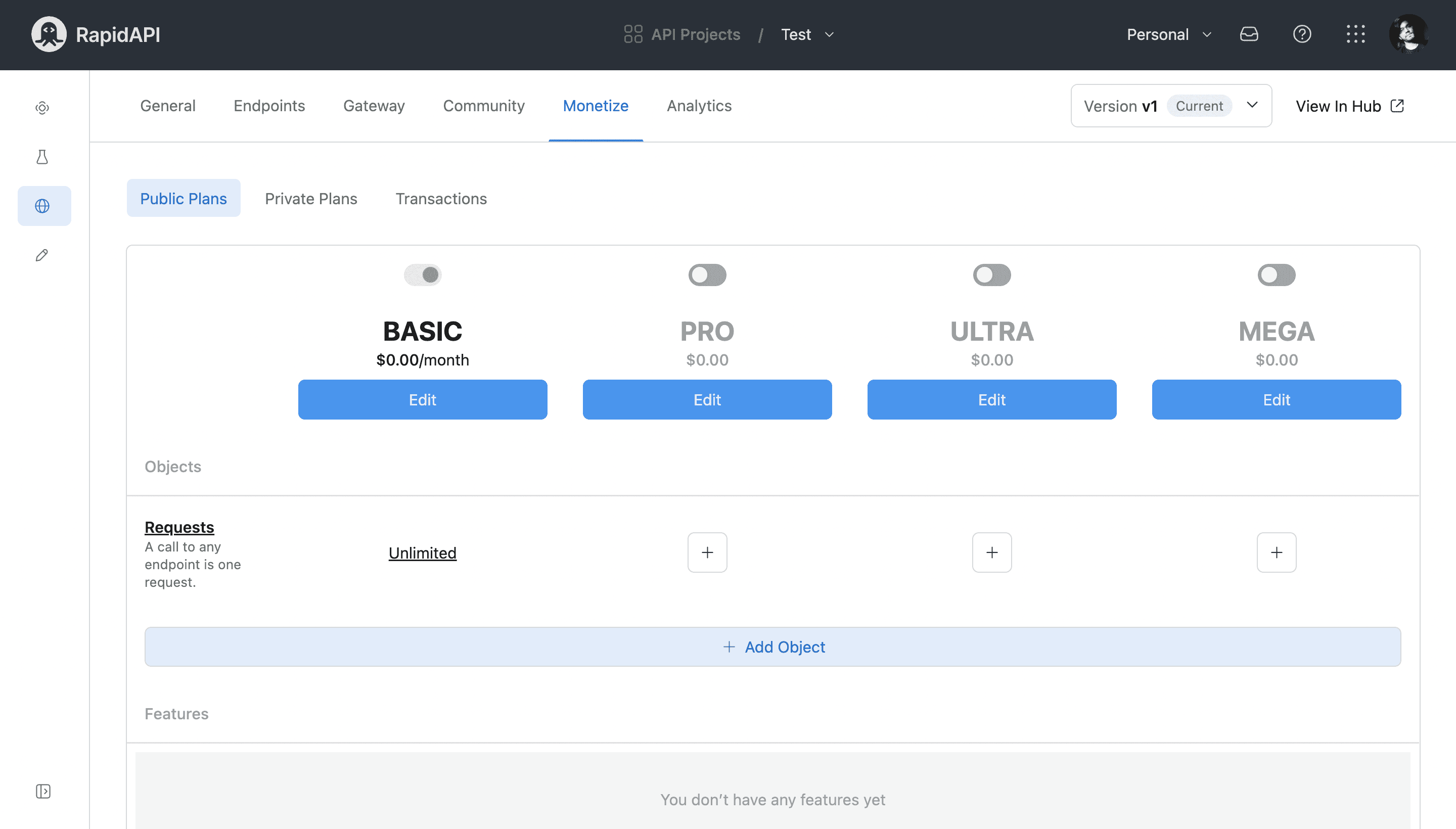 API Pricing Plans on RapidAPI Studio