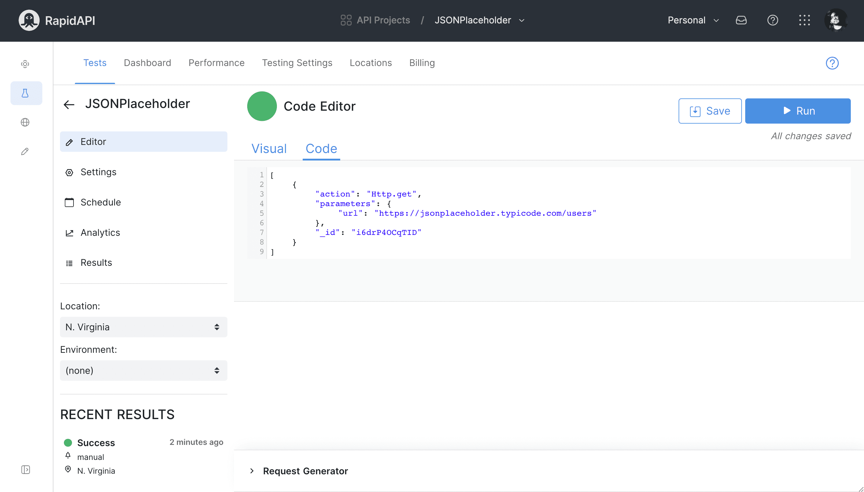 Code API tests using RapidAPI Studio