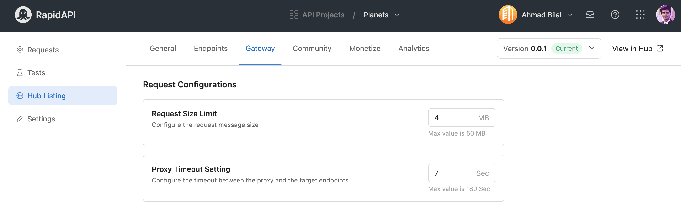 Request Configurations using RapidAPI Gateway