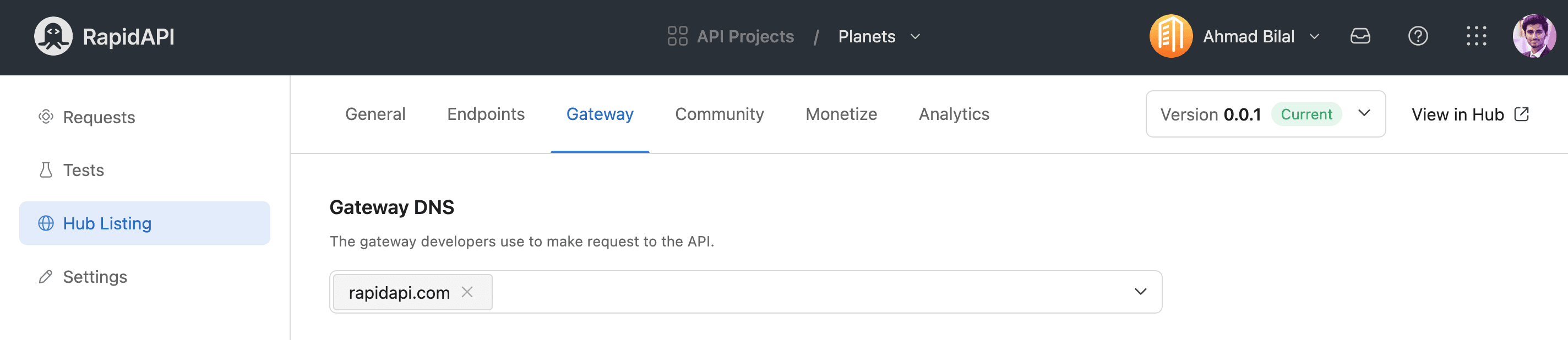 Selecting a Gateway in RapidAPI Studio