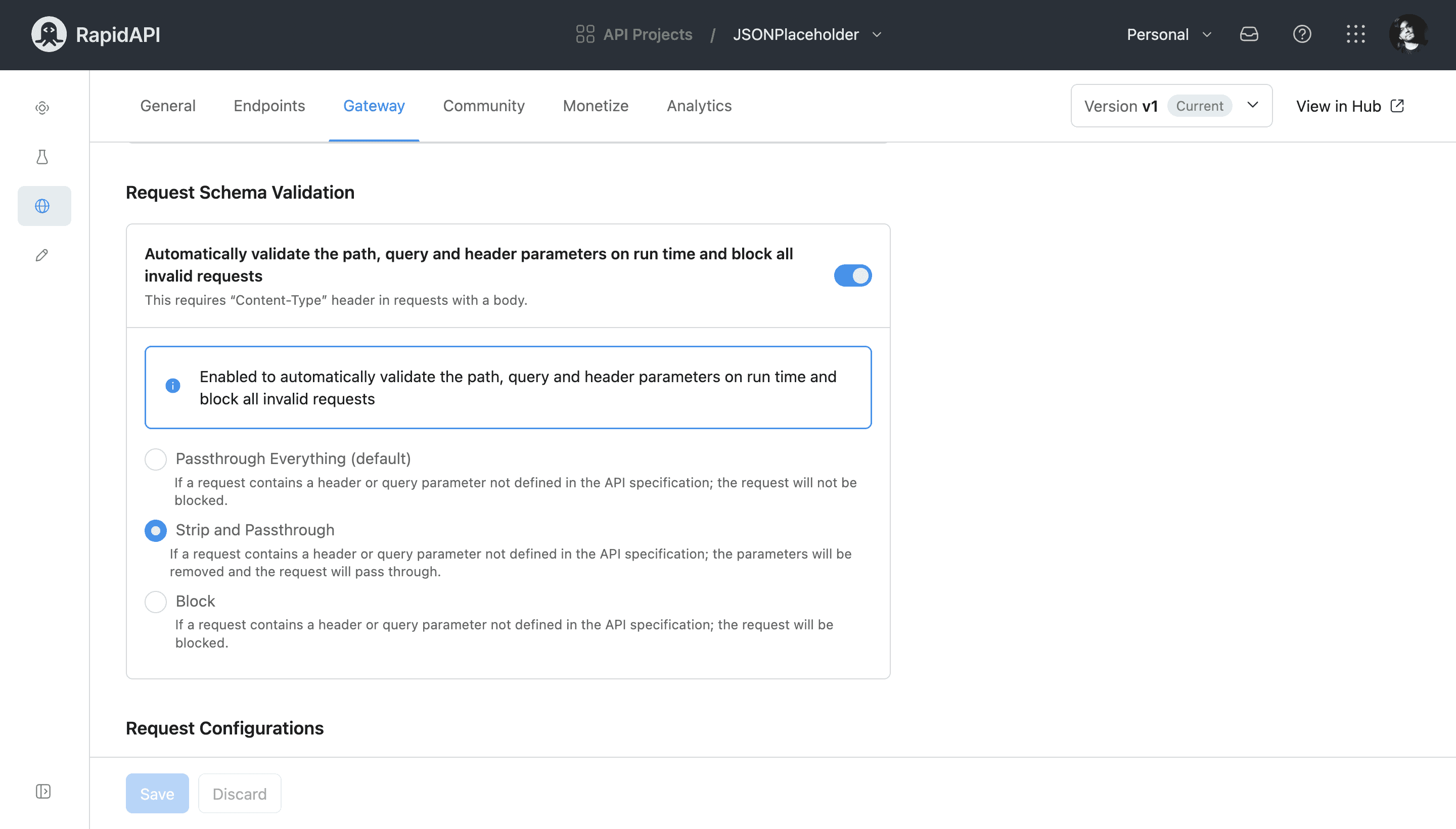 Enabled Request Schema Validation