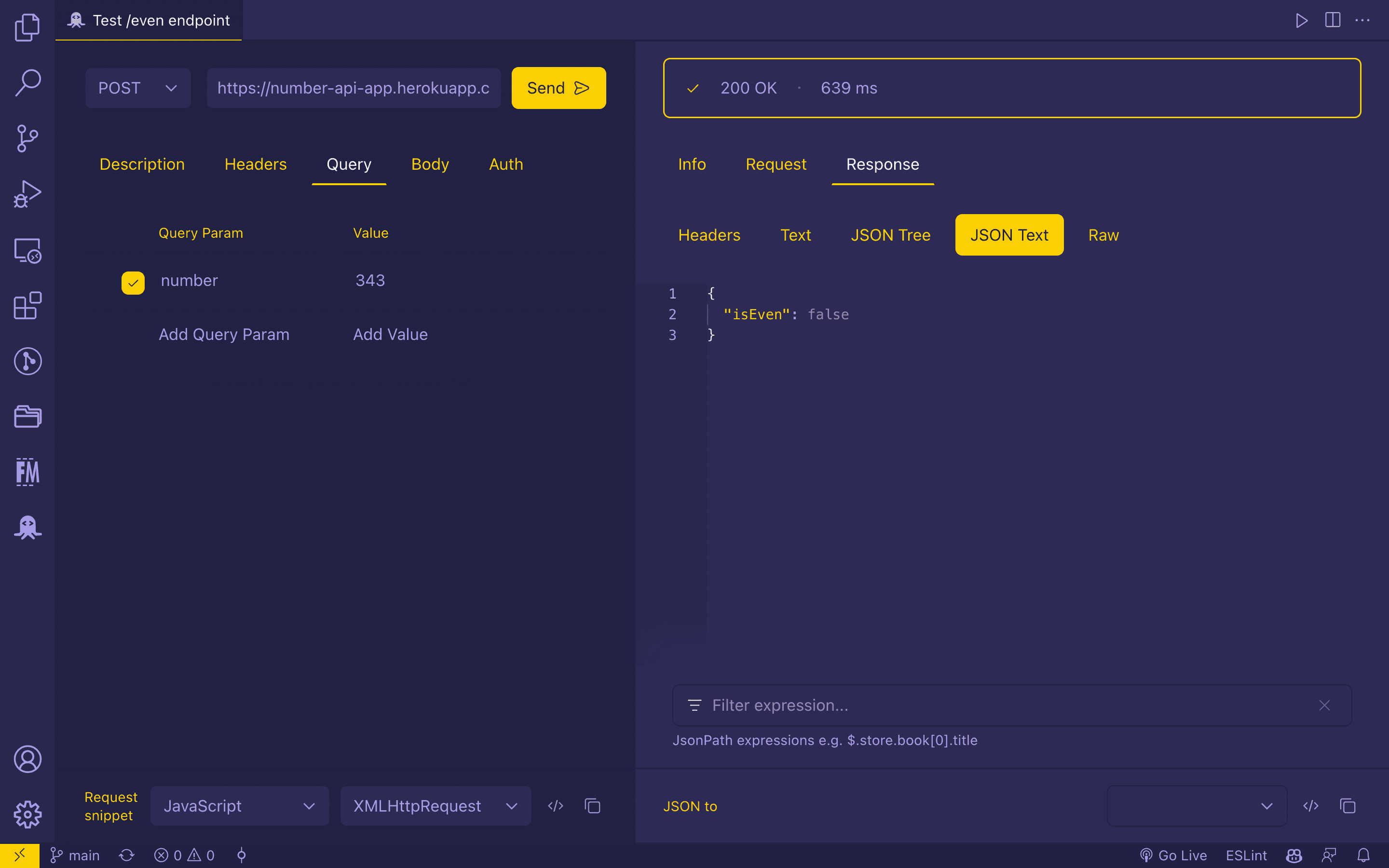 Testing /even endpoint using RapidAPI Client