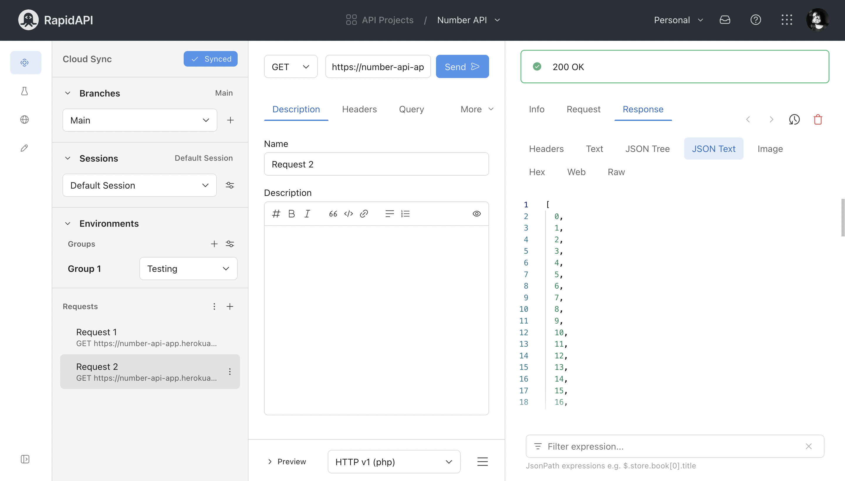 Testing /number endpoint using API client inside RapidAPI Studio