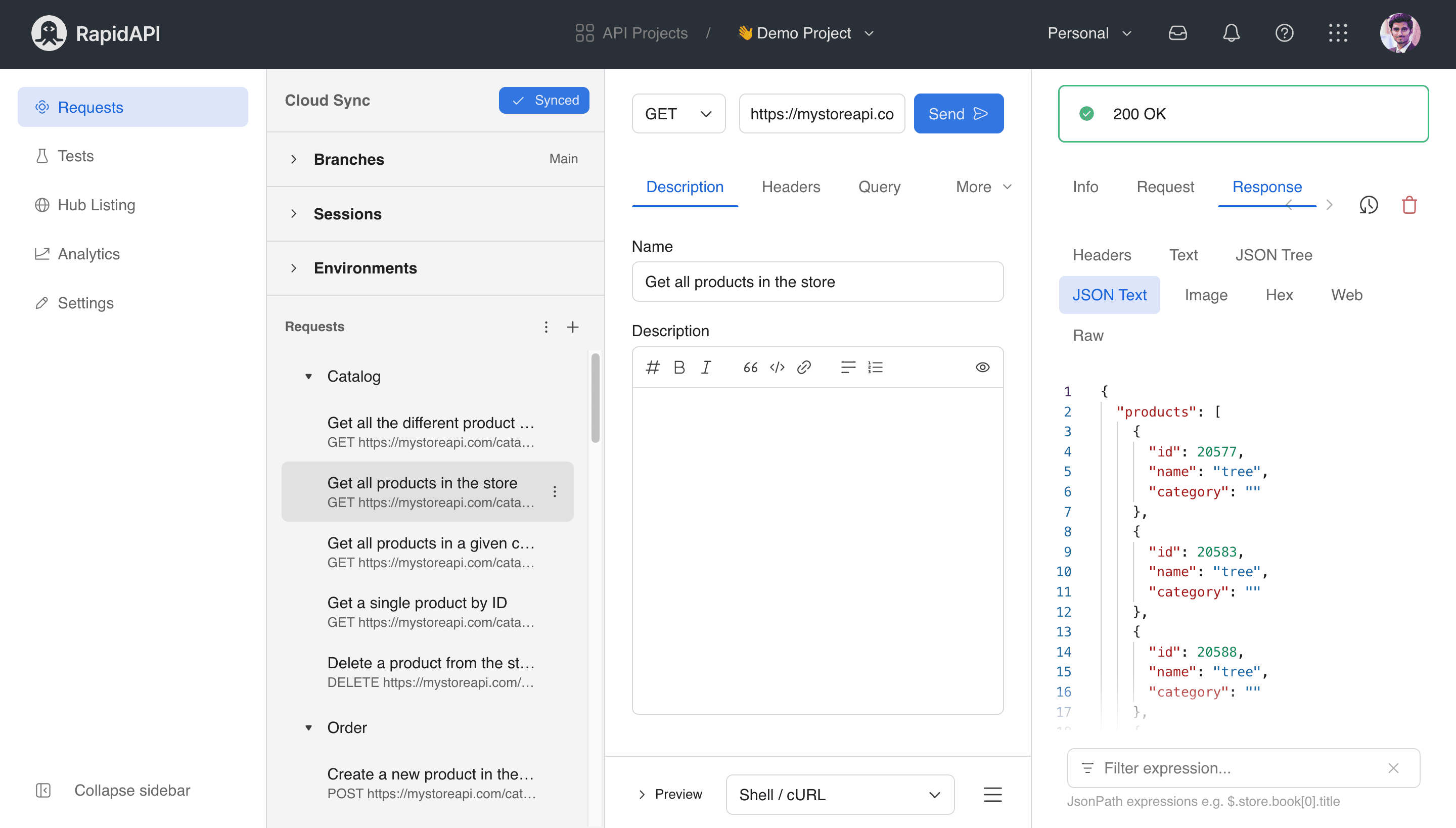 API Requests for Demo Project in RapidAPI Studio