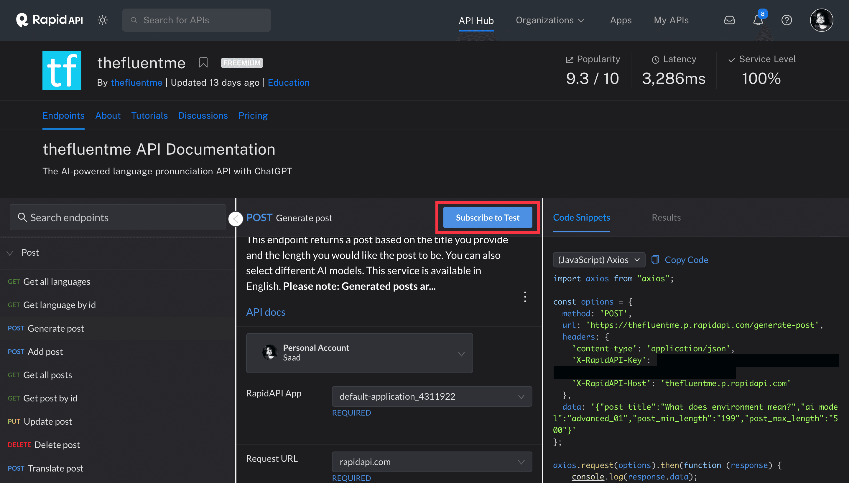 Subscribe to Thefluentme API