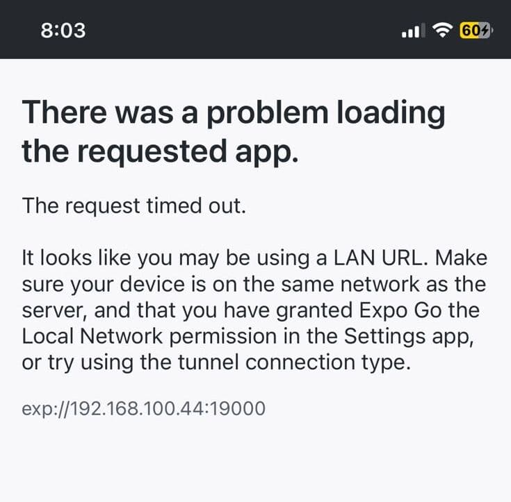 Server Error on Expo Go